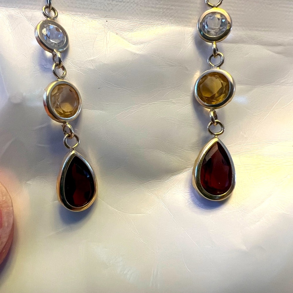 Garnet, citrine, and crystal dangle earrings on 14k gold filled wires